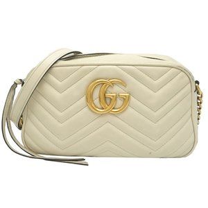 GUCCI White Leather GG Marmont Shoulder Bag